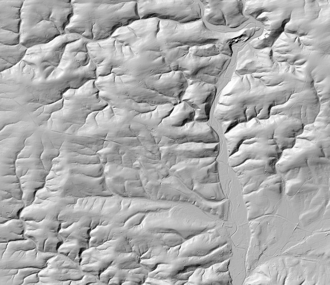 LiDAR hillshade terrain model, Tiverton, Devon